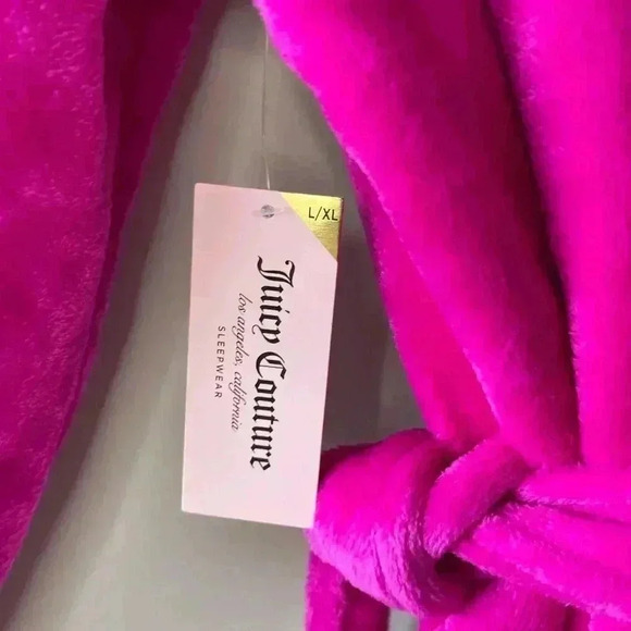 Juicy Couture Barbiecore Pink Silver Sequined Logo Plush Robe Sz S/M - Picture 6 of 10